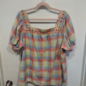 JOHNNY WAS Embroidered  Peasant Top XL